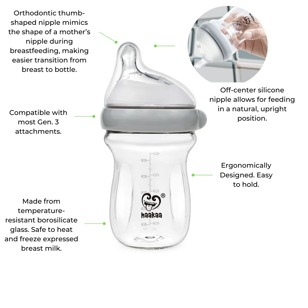 Haakaa Generation 3 Glass Baby Bottle 6 oz/160 ml, 1 PK (Pack of 2) - Image 2